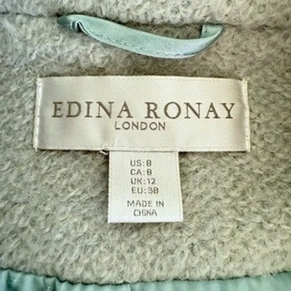 Edina Ronay London‎ Light Blue Boucle Wool Blend Double Breasted Coat Womens 8